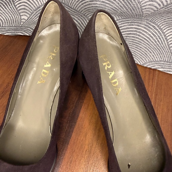 Prada Brown Suede Pointed Block Heel Pumps - Picture 2 of 9
